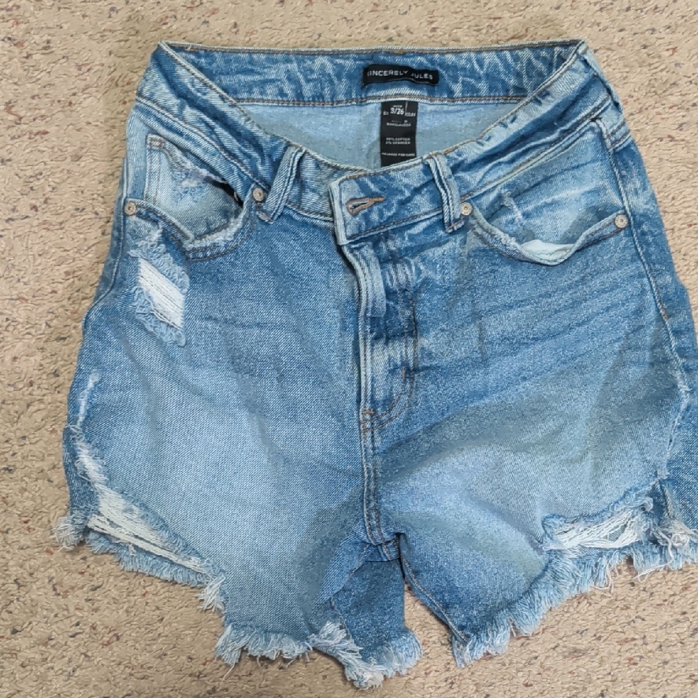 Sincerely Jules Light Blue Frayed Jean Shorts